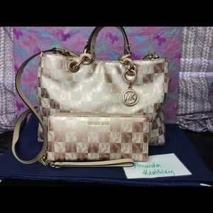 Michael Kors Rose Gold Checkered Cynthia Satchel